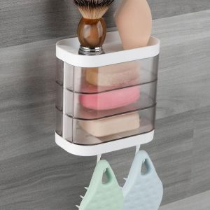 SHINING HOUSE Porte-savon mural &agrave; 3 couches avec 2 crochets, support de savon rotatif &agrave; 180 degr&eacute;s, &eacute;tanche &agrave; la poussi&egrave;re, organiseur de rangement