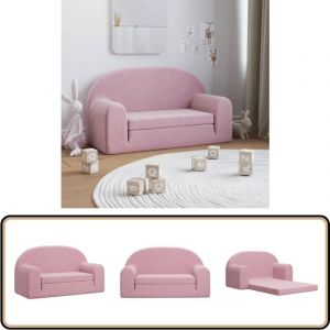 Canap&eacute;-lit pour enfants 2 places rose peluche douce - Canap&eacute; Enfant - Canap&eacute; Lit Enfant - Meuble B&eacute;b&eacute; - Mobilier Enfant - Fauteuil Enfant