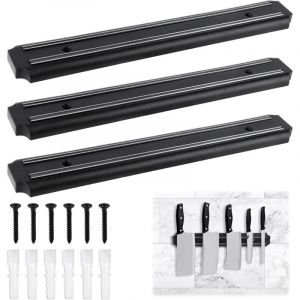 Porte Couteaux Aimant&eacute;, 3 Pieces 33cm Barre Aimant&eacute;e pour Couteaux, Aimant Couteau Mural avec Aimant Extra Puissant, Support Couteaux Aimant&eacute; pour