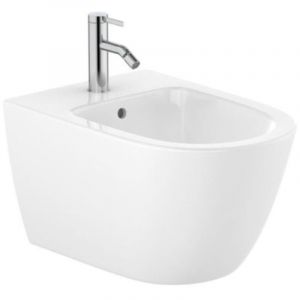 Set The Gap by Siko Bidet suspendu 42x36 cm c&eacute;ramique, vidage arri&egrave;re, blanc + Mitigeur bidet avec bec chrom&eacute; et tirette