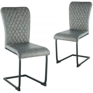 Lot de 2 Chaise de Bureau Design avec Dossier Grillagé JYMTOM — Confort Ergonomique et Élégance Moderne（PU, Gris）