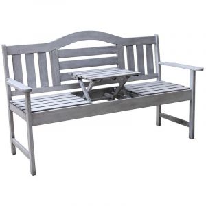 SenS-Line Banc de jardin Nevada avec table pliante - Gris - 150 cm - Bois dur Meranti