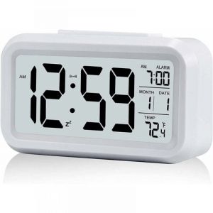 Ymyny - Réveil Digital Réveil Matin, Horloge Numérique Réveil à Pile Silencieux pour Enfants Adultes Grand écran led Température Calendrier(Blanc)
