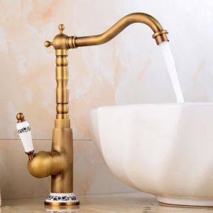 Robinet de Lavabo R&eacute;tro Robinet Mitigeur de Salle de Bain M&eacute;langeur de Cuisine Classique en Laiton Eau Froide Chaude Disponible