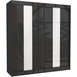 Les Tendances - Armoire de chambre &agrave; portes coulissantes bois noir mat et blanc laqu&eacute; Karola - 3 tailles-Largeur 120 cm
