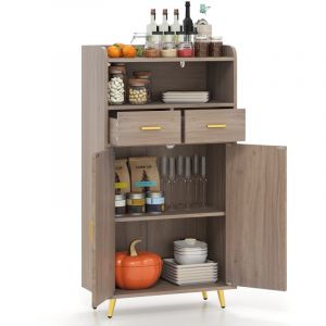 Costway - Meuble Salle de Bain Rangement, Armoire Salle de Bain avec 2 Tiroirs Placard &agrave; 2 Portes, Compartiment Ouvert, &Eacute;tag&egrave;re R&eacute;glable, 30 x 60 x