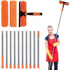 4,3M Lave-Vitres T&eacute;Lescopique avec Manche Long 2 en 1 Kit De Nettoyage Professionnel pour Vitres avec Grattoir Et Chiffon De Nettoyage pour Fen&ecirc;Tres