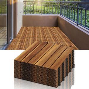 SWANEW 33x Dalles de terrasse en bois d&rsquo;acacia ou bois d&rsquo;eucalyptus 30 x 30 cm Dalle clipsable balcon jardin ext&eacute;rieur Acacia Mosa&iuml;que