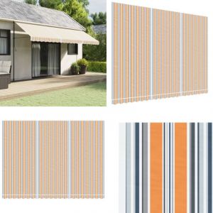 Tissu de remplacement pour auvent rayures multicolores 5x3,5 m - Toile De Store - Tissu D'auvent - Auvent De Jardin - Parasol - Couverture Extérieure