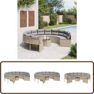Canapé de jardin avec table coussins rond beige résine tressée - Canapé De Jardin - Salon De Jardin - Mobilier De Jardin - Résine Tressée - Rotin