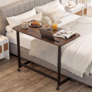 table d'appoint mobile bureau bout de canap&eacute; chariot informatique roulettes lit canap&eacute; chevet &eacute;troit compact fentes m&eacute;tal roues plateau snack caf&eacute; p