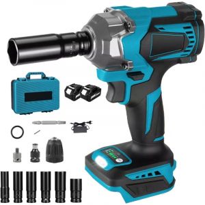 Clé à Chocs Sans Fil Brushless compatible avec Makita 18V batterie, 700 Nm 1/2" Boulonneuse a Choc Electrique, Visseuse à Chocs avec 6 Douilles, pour