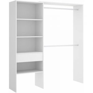 Armoire dressing en panneau de particules mélaminés avec un tiroir coloris blanc - Longueur 160 x Profondeur 40 x Hauteur 187 cm Pegane