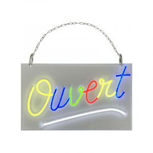 Enseigne lumineuse led int&eacute;rieur 'Ouvert' en plexi avec batterie 9 800 mAh - Fabrication fran&ccedil;aise