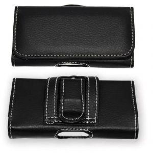 Hisense Pure Shot &eacute;tui pochette accroche-ceinture fa&ccedil;on cuir grain&eacute; noir de qualit&eacute; avec clip + passant, fermeture aimant&eacute; et