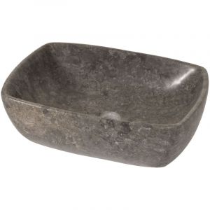 HHG - Lavabo en marbre 511, lavabo &agrave; poser sur plan de toilette, vasque salle de bain, pierre naturelle 15x51x36cm, gris