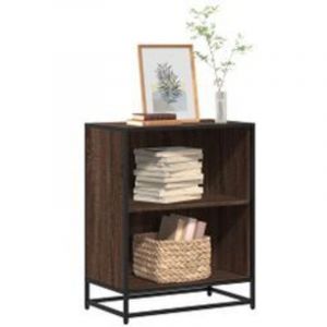 Petite &eacute;tag&egrave;re biblioth&egrave;que 2 niveaux Kalvani - Bois et metal noir 60 cm-Noyer-Largeur 60 cm