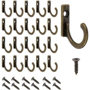 Lot de 60 crochets muraux vintage en bronze antique avec vis Petit porte-manteau &agrave; visser pour bols, bijoux, sacs, serviettes, salle de bain, cuisine