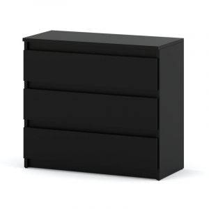 Commode, 80 CM 3 tiroirs commode noire, buffet pour le salon, commode pour la chambre &agrave; coucher