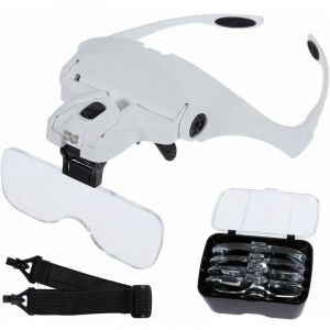 Ymyny - Lunette de Loupe 2 Lumières led 5 Lentilles Lunettes Grossissantes Ajustable,Interchangeable,1.0X,1.5X,2.0X,2.5X,3.5X
