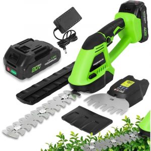 2 en 1 Cisailles &agrave; Gazon, Taille Haie a Batterie avec 2000 mAh Batterie, Electrique Cisaille de Jardin, 2 Lames(13cm&20cm), Cisailles &agrave; Gazon sans