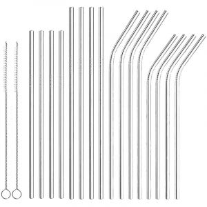 Pailles r&eacute;utilisables en acier inoxydable. Pailles en m&eacute;tal. Brosses de nettoyage pour pailles en m&eacute;tal (18 pi&egrave;ces).