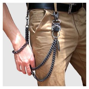 Lntyq - Mode Chaîne de Pantalon Homme Hip-hop Punk Porte-clés en métal Chaînes à 2 rangées Jeans Rock Chaîne de portefeuille Biker Ceinture taille