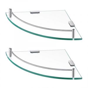Étagère d'angle en verre pour salle de bain, lot de 2, étagère en verre trempé avec rail, acier inoxydable SUS 304, fixation murale, finition brossée