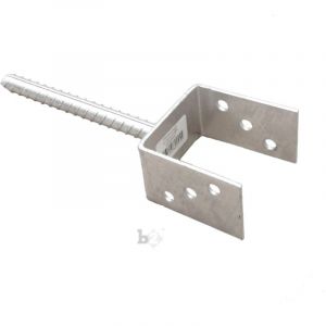 Pfostentr&auml;ger U-Form 71x100x200 mm &ndash; Dolle 200 mm &ndash; Acier galvanis&eacute; pour ancrage b&eacute;ton &ndash; Accessoire poteau professionnel &ndash; B2