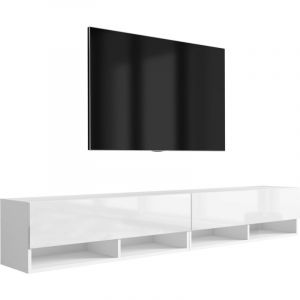 Meuble TV 200 (2 &times; 100) cm Blanc Mat / Blanc Brillant, 200 &times; 32 &times; 34 cm