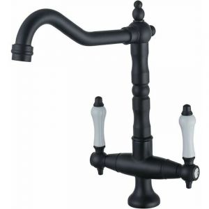 Robinet de cuisine noir r&eacute;tro, robinet de cuisine mitigeur &agrave; deux poign&eacute;es, robinet d'&eacute;vier pivotant &agrave; 360&deg;, mitigeur