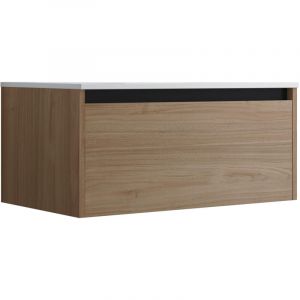 Meuble de salle de bain suspendu 80cm nice edge bois clair - Vasque en céramique
