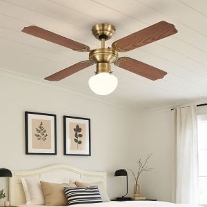 Ventilateur de plafond led avec interrupteur &agrave; tirette Lampe de ventilateur plafond 3 vitesses Ventilateur plafonnier, marche avant-arri&egrave;re, ch&ecirc;ne