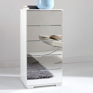 Chiffonnier 5 tiroirs 49x41x102 cm miroir et blanc - ghao