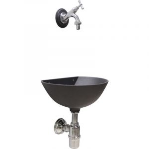 Fontaine murale 600 en fonte grise avec robinet 303C et siphon pour jardin potager