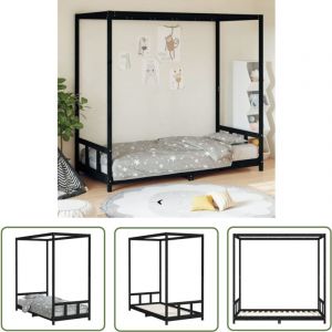Cadre de lit pour enfants noir 90x190 cm bois de pin massif - Lit Bébé - Lit Enfant - Cadre De Lit - Bois De Pin - Design Baldaquin - The Living Store