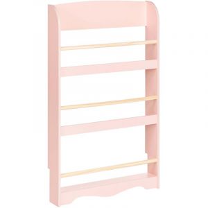 Biblioth&egrave;que Murale en Bois de Pin MDF Suspendue 3 Etages Meuble Chambre Enfant Rose Pastel Liloet