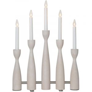 Chandelier 'Midja', led, 5 branches, bois, lasuré blanc - Star Trading