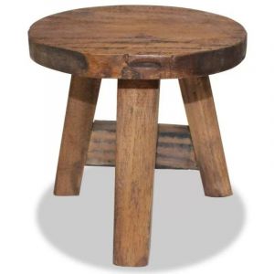 Tabouret bas rond bois massif recycl&eacute; clair Indula