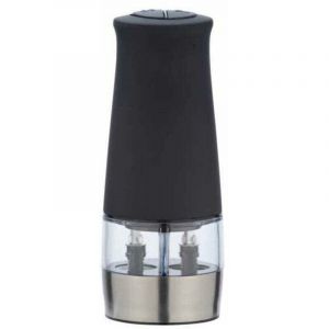 Moulin sel et poivre &eacute;lectrique 2en1 lumi&egrave;re LED, sali&egrave;re et poivri&egrave;re &eacute;lectrique, deux compartiments, broyeur en c&eacute;ramique, acier inoxydable,