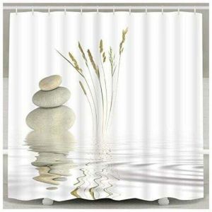 Rideau de douche Zen Stone Wild Grass Reflet in Water Rideaux de douche 12 crochets, Meditation Design Tissu imperm&eacute;able Salle de bain Rideau de