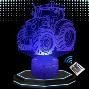 Lampe de Chevet 3D LED Tracteur Agriculteur, Veilleuse changement Couleurs, Lampe Tactile Cureau et Chambre, id&eacute;e Cadeau Deco No&euml;l