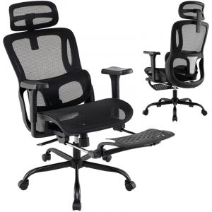 Costway - Chaise de Bureau, Chaise Ergonomique avec Dossier Haut et Têtière Rotative, Support Lombaire Ajustable, Chaise de Gaming pour Bureau, Noir