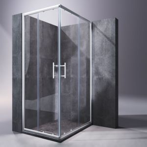 Cabine de douche/paroi de douche 100x80cm accès d'angle double porte coulissante verre véritable - Sonni