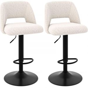 COSTWAY Tabourets de Bar Pivotants Lot de 2, Chaise de Bar Pelucheux avec Dossier, Hauteur Assise 63-83 cm, Repose-Pieds, Cadre en M&eacute;tal, Chaise