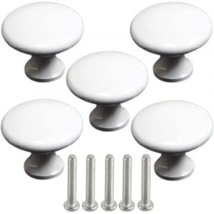 5 x Metal Cupboard Drawer Handles Round White Cabinet Handle Round Metal White Handle Cabinet Door Knobs Stainless Steel for Cabinets, Cabinets, Drawe