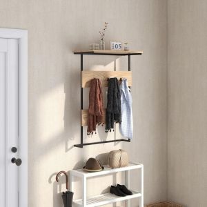 Patère Porte-manteau Mural d'Entrée avec Barre de Suspension et 6 Crochets, Etagère de Rangement, Porte-manteau Suspendu Cadre en Métal, pour Salon,