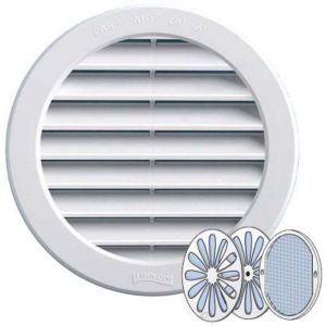 First Plast - Grille ventilation pvc ronde + moustiquaire et fermeture - Ext. &Oslash;120 mm - Tube &Oslash;100 mm