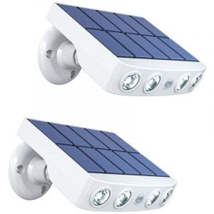 2PCS Lampes solaires d'extérieur, projecteurs à détecteur de mouvement avec conception de caméra de sécurité factice(lumière blanche)
