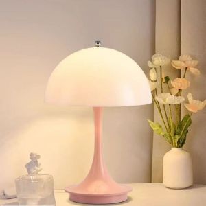 Lampe de table champignon, lampe de table de chevet &agrave; intensit&eacute; variable 3 couleurs, lampe de table champignon &agrave; bouton tactile sans fil (rose)